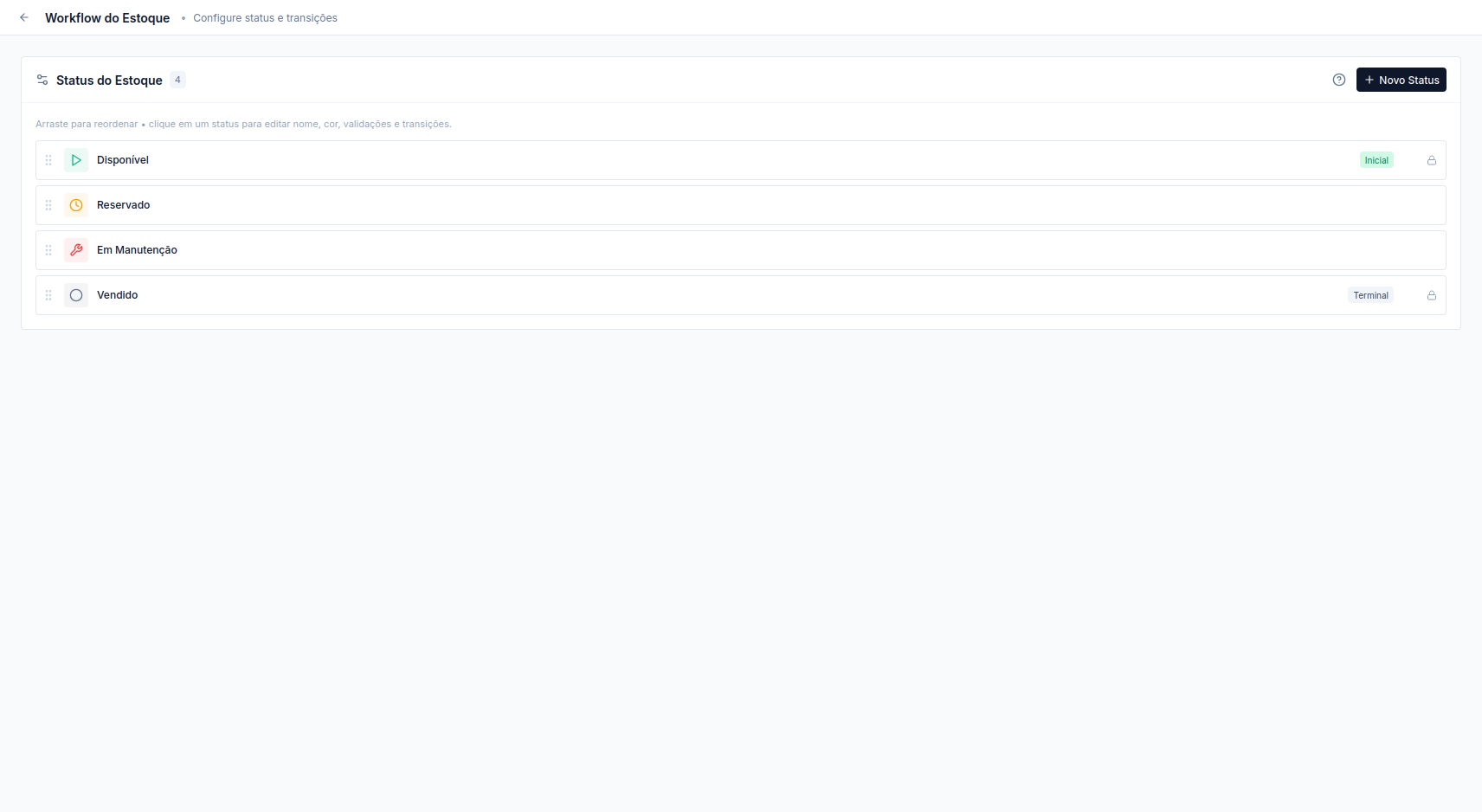 Editor de workflow mostrando as etapas e as transições